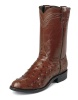 Justin 3105 Men's Exotic Roper Boot with Antique Brown Full Quill Ostrich Foot and a Roper Toe
