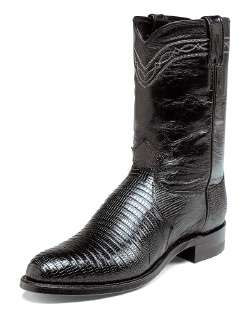 Justin 3112 Men's Exotic Roper Boot with Black Lizard Foot and a Roper Toe