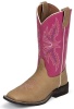 Justin 311JR Kids Cowboy Boot with Tan Vintage Leather Foot and a Double Stitched Wide Square Toe
