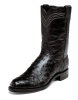 Justin 3171 Men's Exotic Roper Boot with Black Full Quill Ostrich Foot and a Roper Toe