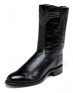 Justin 3172 Men's Exotic Roper Boot with Black Smooth Ostrich Foot and a Roper Toe