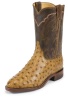Justin 3190 Men's Exotic Roper Boot with Antique Tan Full Quill Ostrich Foot and a Roper Toe