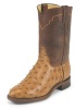 Justin 3192 Men's Exotic Roper Boot with Cognac Vintage Full Quill Ostrich Foot and a Roper Toe