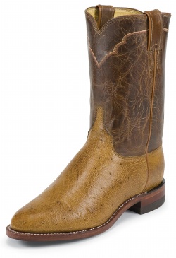 Justin 3290 Men's Exotic Roper Boot with Antique Tan Smooth Ostrich Foot and a Roper Toe