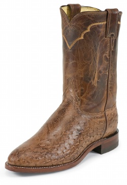 Justin 3291 Men's Exotic Roper Boot with Antique Brown Vintage Smooth Ostrich Foot and a Roper Toe