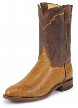 Justin 3292 Men's Exotic Roper Boot with Cognac Vintage Smooth Ostrich Foot and a Roper Toe