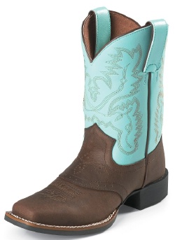 Justin 4853C Childrens AQHA Lifestyle Boot with Bay Crazy Horse Leather Foot with Saddle and a Double Stitched Wide Square Toe