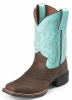 Justin 4853C Childrens AQHA Lifestyle Boot with Bay Crazy Horse Leather Foot with Saddle and a Double Stitched Wide Square Toe
