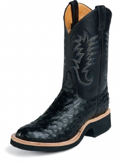 Justin 5003 Men's Tekno Crepe Western Boot with Black Full Quill Ostrich Foot and a Double Stitched Low Profile Round Toe