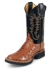 Justin 5014 Men's Tekno Crepe Western Boot with Cognac Full Quill Ostrich Foot and a Double Stitched Low Profile Round Toe