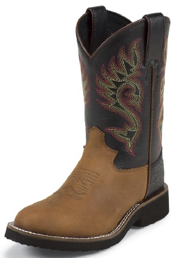 Justin 5018Y Youth Cowboy Boot with Coffee Westerner Leather Foot and a Double Stitched Low Profile Round Toe