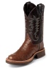 Justin 5031 Men's Tekno Crepe Western Boot with Antique Brown Full Quill Ostrich Foot and a Double Stitched Low Profile Round Toe