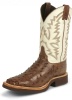 Justin 5141 Men's Tekno Crepe Western Boot with Antique Brown Vintage Full Quill Ostrich Foot and a Double Stitched Wide Square Toe