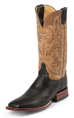 Justin 5507 Men's AQHA Lifestyle Remuda Western Boot with Black Smooth Ostrich Foot and a Double Stitched Wide Square Toe