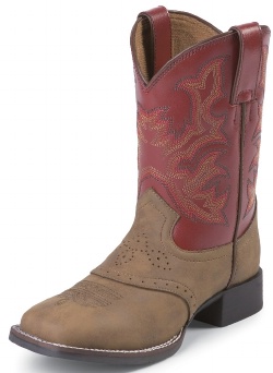 Justin 7004Y Youth Cowboy Boot with Tan Vintage Leather Foot with Saddle and a Double Stitched Wide Square Toe