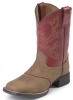 Justin 7004Y Youth Cowboy Boot with Tan Vintage Leather Foot with Saddle and a Double Stitched Wide Square Toe