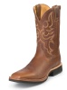 Justin 7015 Men's AQHA Lifestyle Q-Crepe Western Boot with Mahogany Worn Saddle Cowhide Foot and a Single Stitched Wide Square Toe