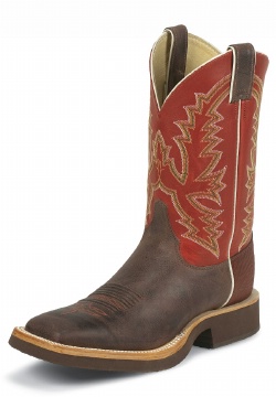 Justin 7028 Men's Tekno Crepe Western Boot with Arizona Chocolate Cowhide Foot w/ Shark Counter and a Double Stitched Wide Square Toe