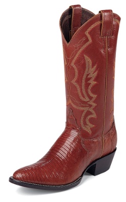 Justin 8303 Men's Exotic Western Boot with Peanut Brittle Lizard Foot and a Medium Round Toe