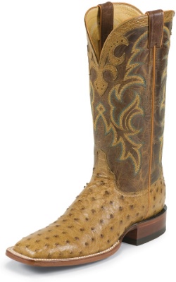 Justin 8512 Men's AQHA Lifestyle Remuda Western Boot with Antique Tan Full Quill Ostrich Foot and a Double Stitched Wide Square Toe