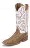 Justin 8572 Men's AQHA Lifestyle Remuda Western Boot with Antique Tan Full Quill Ostrich Foot and a Double Stitched Wide Square Toe