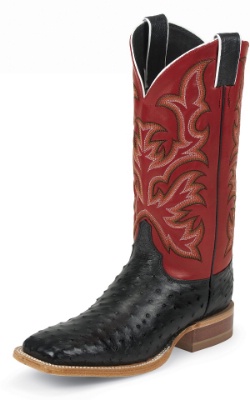 Justin 8575 Men's AQHA Lifestyle Remuda Western Boot with Black Full Quill Ostrich Foot and a Double Stitched Wide Square Toe