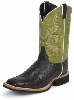 Justin 8583 Men's AQHA Lifestyle Q-Crepe Western Boot with Black Full Quill Ostrich Foot and a Double Stitched Wide Square Toe