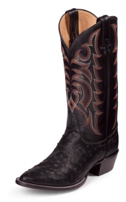 Justin 8933 Men's Exotic Western Boot with Black Full Quill Ostrich Foot and a Medium Round Toe