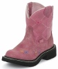 Justin 9202JR Kids Gypsy Boot with Pretty Pink Burnished Suede Leather Foot with  and a Fashion Round Toe