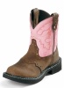 Justin 9901Y Youth Gypsy Boot with Bay Apache Leather Foot with Perfed Saddle and a Fashion Round Toe