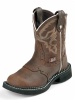 Justin 9909C Childrens Gypsy Boot with Aged Bark Leather Foot with Perfed Saddle and a Fashion Round Toe