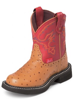 Justin 9911C Childrens Gypsy Boot with Cognac Ostrich Print Leather Foot and a Fashion Round Toe