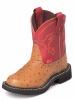 Justin 9911C Childrens Gypsy Boot with Cognac Ostrich Print Leather Foot and a Fashion Round Toe