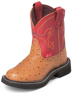 Justin 9911Y Youth Gypsy Boot with Cognac Ostrich Print Leather Foot and a Fashion Round Toe