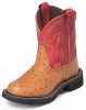 Justin 9911Y Youth Gypsy Boot with Cognac Ostrich Print Leather Foot and a Fashion Round Toe