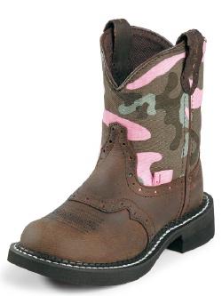 Justin 9913C Childrens Gypsy Boot with Aged Bark Leather Foot with Perfed Saddle and a Fashion Round Toe