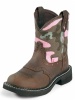 Justin 9913C Childrens Gypsy Boot with Aged Bark Leather Foot with Perfed Saddle and a Fashion Round Toe