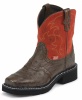 Justin 9967JR Kids Gypsy Boot with Chocolate Ostrich Print Leather Foot with Perfed Saddle and a Single Stitched Wide Square Toe