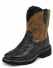 Justin 9968JR Kids Gypsy Boot with Black Ostrich Print Leather Foot with Perfed Saddle and a Single Stitched Wide Square Toe