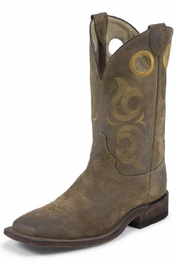 Justin BR111 Men's Bent Rail Western Boot with Teak Cowhide Foot and a Double Stitched Wide Square Toe