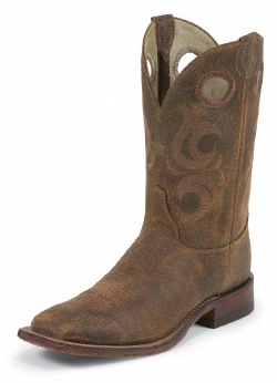 Justin BR112 Men's Bent Rail Western Boot with Gaucho Madera Cowhide Foot and a Double Stitched Wide Square Toe