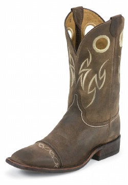 Justin BR113 Men's Bent Rail Western Boot with Testa Cowhide Foot w/ Butt Seam and a Double Stitched Wide Square Toe