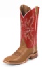 Justin BR300 Men's Bent Rail Western Boot with Brandy Burnished Calf Foot and a Double Stitched Wide Square Toe