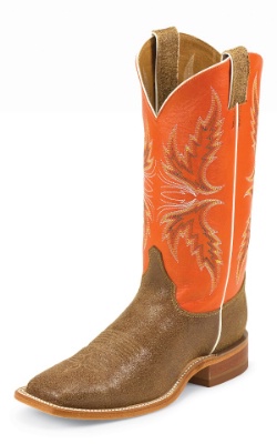 Justin BR302 Men's Bent Rail Western Boot with Camel Sand Storm Cowhide Foot and a Double Stitched Wide Square Toe