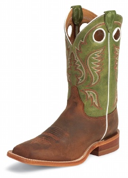 Justin BR307 Men's Bent Rail Western Boot with Cognac Ponteggio Cowhide Foot and a Double Stitched Wide Square Toe