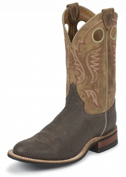 Justin BR351 Men's Bent Rail Western Boot with Chocolate Bisonte Cowhide Foot and a Double Stitched Low Profile Round Toe