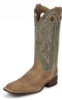 Justin BR354 Men's Bent Rail Western Boot with Arizona Tan Cowhide Foot and a Double Stitched Wide Square Toe