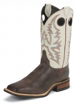 Justin BR357 Men's Bent Rail Western Boot with Arizona Café Burnished Cowhide Foot and a Double Stitched Wide Square Toe