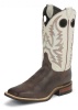 Justin BR357 Men's Bent Rail Western Boot with Arizona Café Burnished Cowhide Foot and a Double Stitched Wide Square Toe