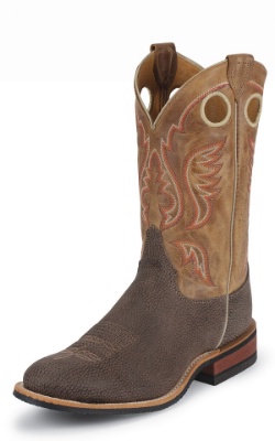 Justin BR362 Men's Bent Rail Western Boot with Brown Bomber Cowhide Foot and a Single Stitched Low Profile Round Toe